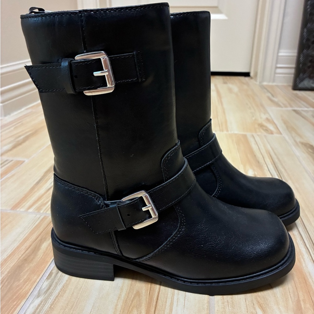 Old Navy Black Moto Boots with Buckles